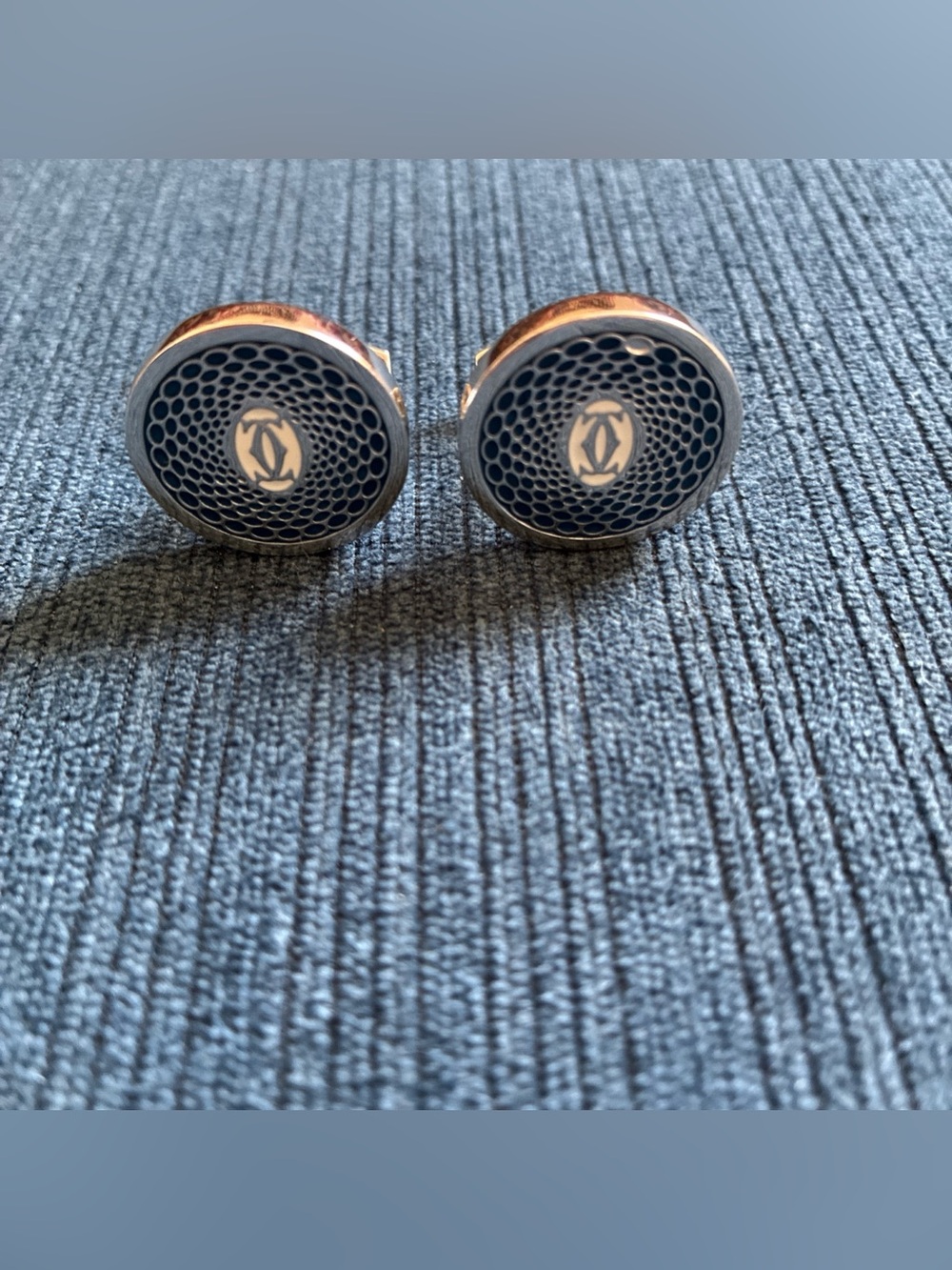 Cartier double C cufflinks blue enamel with silver finish